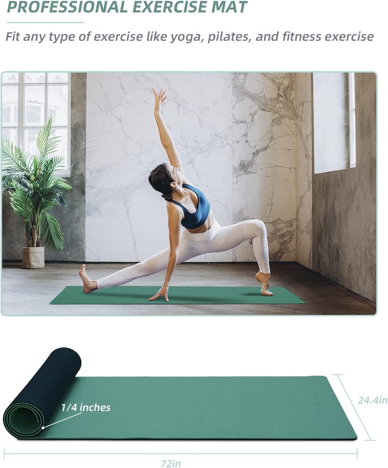 COOLMOON Yoga Mat Non Slip, Anti-Tear 1/4 Thick TPE Yoga Mats for Women and Men, 72"x24" Exercise & Fitness Mat with Carrying Strap, Workout Mats for Yoga, Pilates and Floor Exercise - Image 5